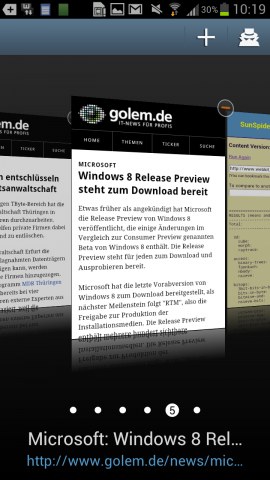 Die Tab-Ansicht im Browser l&auml;sst sich mit Pinch-and-Zoom aufrufen.