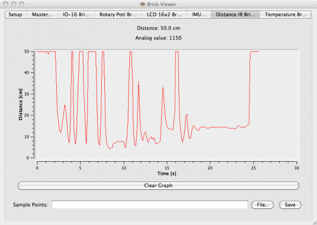 Der Infrarot-Entfernungssensor in Aktion, angezeigt von Brickv