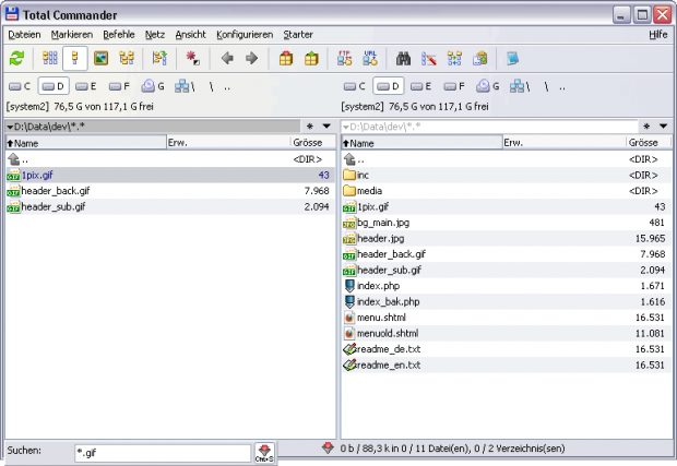 Total Commander 8.0 - Schnelllsuche mit Filter
