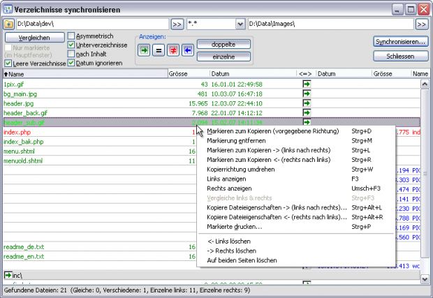 Total Commander 8.0 - Verzeichnisse synchronisieren