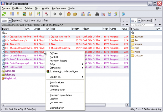 Total Commander 8.0 - benutzerdefinierte Spalten und Kontextmenü