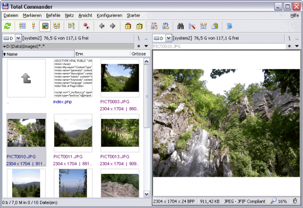 Total Commander 8.0 - Miniaturansicht und Quickview