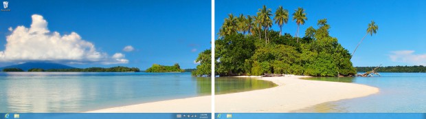 Windows 8 Release Preview - Bildschirmhintergründe können sich nun über mehrere Displays erstrecken. (Bild: Microsoft)