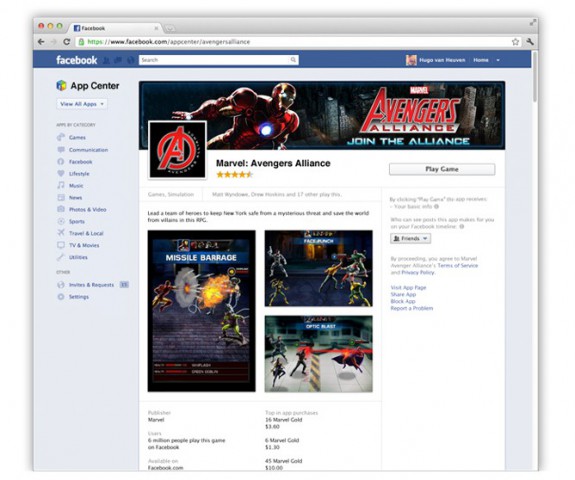 Facebook App Center - eine App-Detailseite, in diesem Fall f&uuml;r ein Spiel (Bild: Facebook)