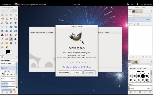 Gimp 2.8 im gewohnten Mehrfenstermodus muss nachinstalliert werden.