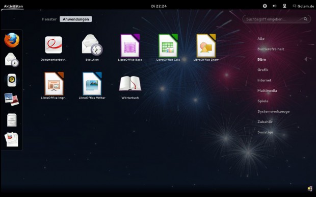 Die Büroanwendungen der Standardinstallation von der CD und nachinstalliertem Libreoffice