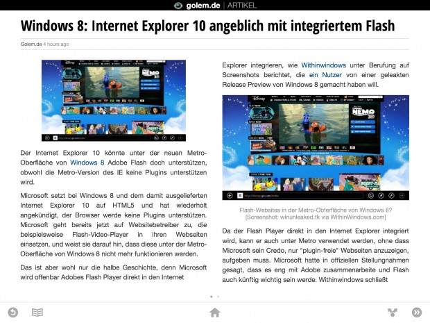 Golem.de in Google Currents - Artikeldarstellung (Bild: Golem.de)