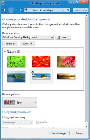 Windows 8 - Einstellung für bildschirmübergreifende Hintergrundbilder (Bild: Microsoft)