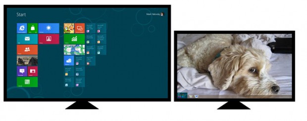 Windows 8 - der Startscreen kann auf beliebigen Monitoren geöffnet werden... (Bild: Microsoft)