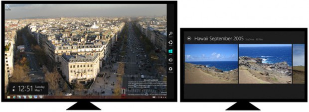 Windows 8 - die Charms lassen sich auf jedem der Monitore öffnen. (Bild: Microsoft)