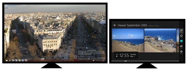Windows 8 - die Charms lassen sich auf jedem der Monitore öffnen. (Bild: Microsoft)