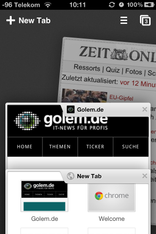 Tabs können zur Seite herausgewischt werden, um sie zu entfernen.