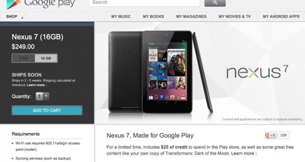 Im US-Shop kann das Nexus 7 bereits bestellt werden.
