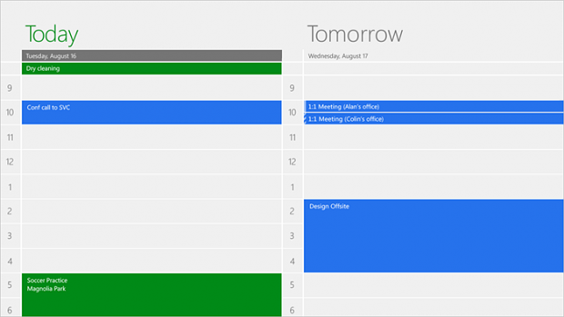 Die Zwei-Tages-Ansicht in der Kalender-App (Bild: Microsoft)