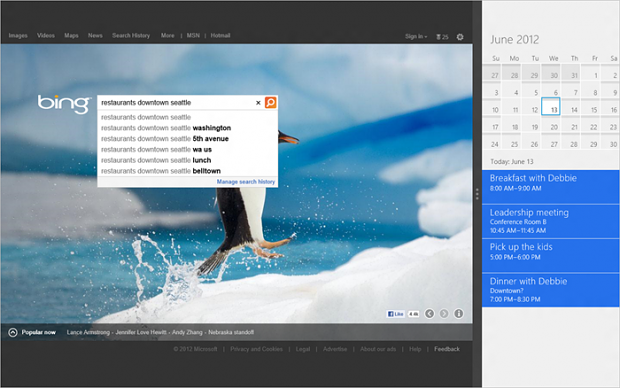 Der Kalender am Rand der Metro-Oberfläche (Bild: Microsoft)