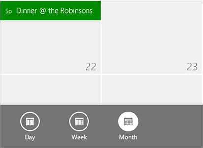 Die Umschaltung zwischen den unterschiedlichen Ansichten der Kalender-App (Bild: Microsoft)