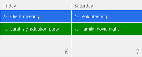 Zwei Tage nebeneinander mit unterschiedlichen Termintypen (Bild: Microsoft)