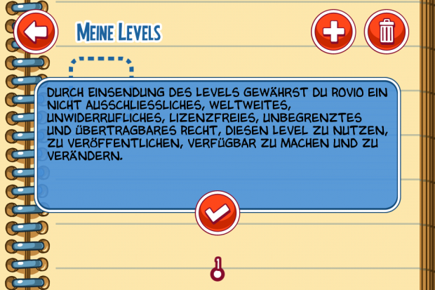Die Rechten der im Editor erstellten Levels gehen an Rovio.