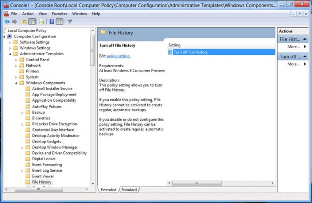 Administratoren können File-History-Nutzung unterbinden-