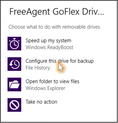 Neu angeschlossene Festplatte für Backups auswählen