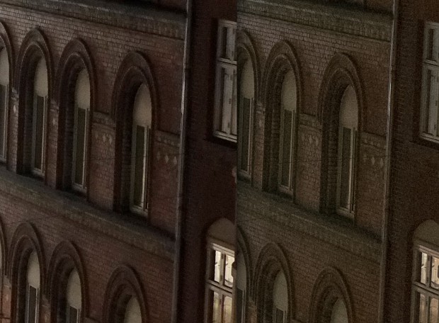 Der Vorteil bei der Nutzung von Rohdaten ist unübersehbar. Links das JPEG aus der Kamera und rechts die nicht entrauschte Rohdatenaufnahme bei ISO 5.000. Details gehen beim JPEG verloren. (Bild: Andreas Donath)