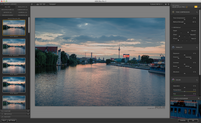 Die Standardeinstellung nach dem Zusammenfügen der Bilder in HDR Efex Pro 2 (Bild: Andreas Donath)