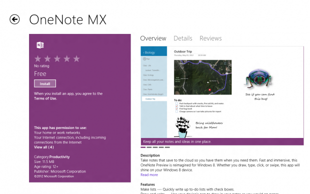 Onenote MX als zusätzliche Metro-App