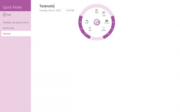 Ein Klick öffnet das neue Kontextmenü. Die Pfeile am Rand des Kreises symbolisieren weitere Funktionen.