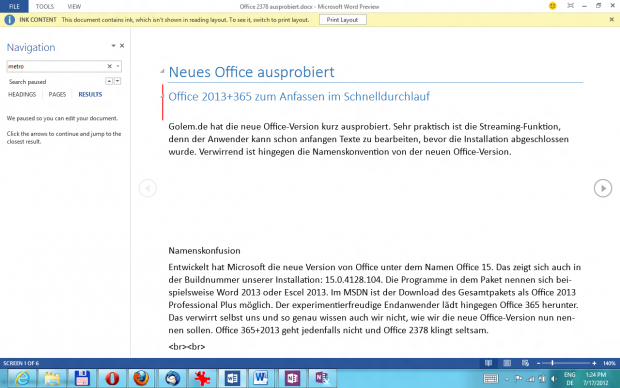 Eine Warnung im Read Mode. Nicht alles wird in dem Lesemodus angezeigt.