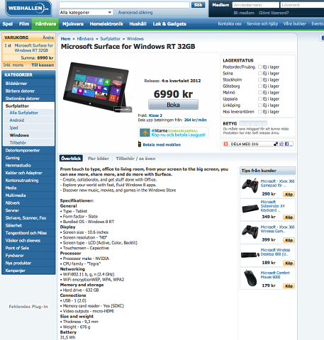 Das preiswerteste Modell mit 32 GByte Flash-Speicher und ARM-Prozessor (Bild: Webhallen)