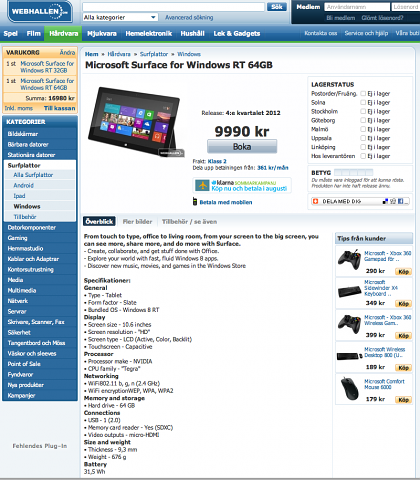 Das teurere Modell mit 64 GByte Flash-Speicher und ARM-Prozessor (Bild: Webhallen)