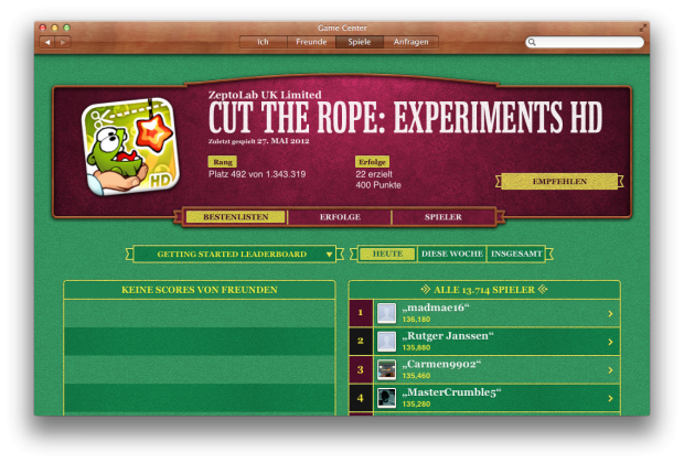 Gamecenter-Anwendung