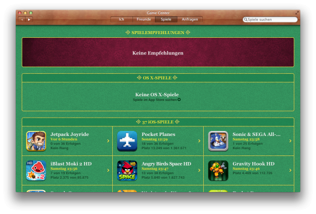 Gamecenter-Anwendung