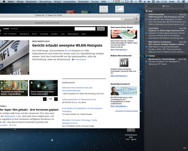 Benachrichtigungen gibt es an der Seite.