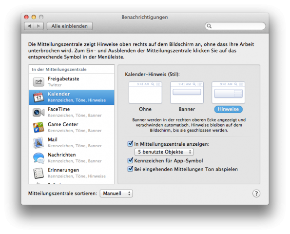 Einstellungen zu den Benachrichtigungen