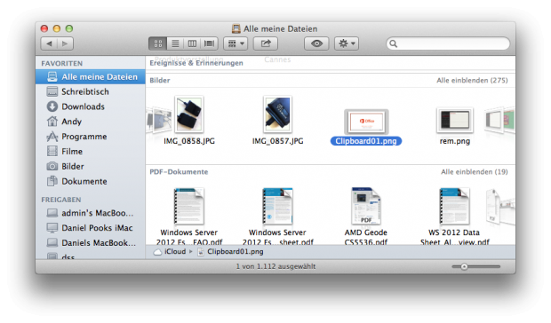 Wer die Statusleiste im Finder einblendet findet unter "Alle meine Dateien" einen Hinweis auf die Nutzung der iCloud.