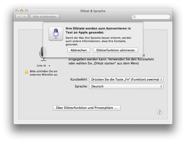 Das Gesprochene wird an Apple-Server übertragen.