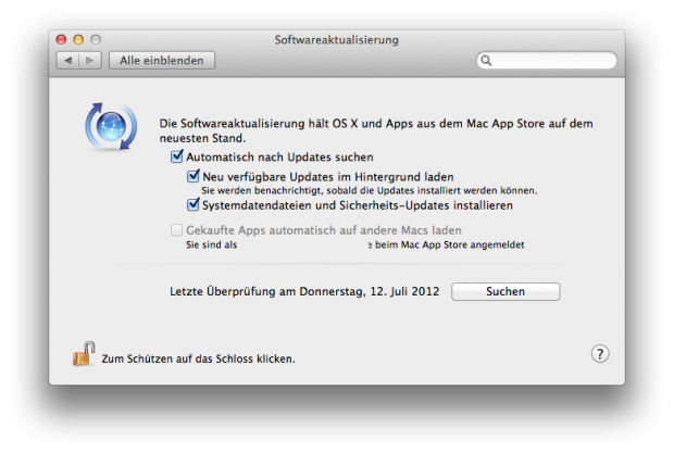 Systemeinstellung zu der Aktualisierungsfunktion.