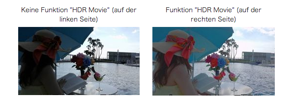 Links: Video ohne HDR - rechts mit HDR-Funktion des Sony Exmor RS (Bild: Sony)