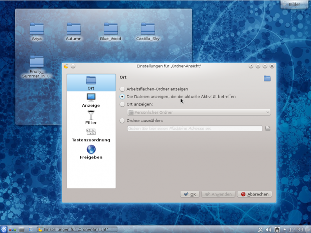 Das Ordner-Ansichts-Plasmoid zeigt Dateien der aktuellen Aktivität.