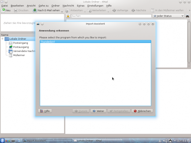 Es lassen sich Dateien aus Thunderbird oder Evolution importieren.