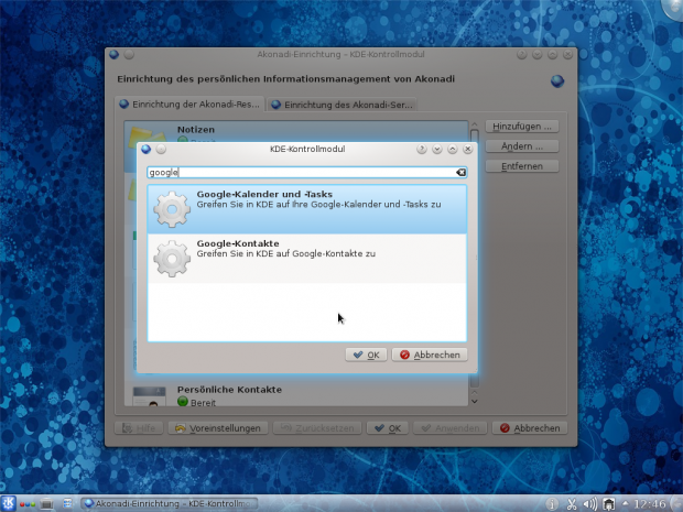 Die Akonadi-Module für Google-Daten.