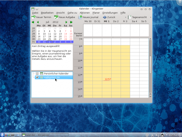 Die Daten werden zum Beispiel in den Kalender KOrganizer integriert.