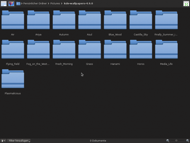 Der Vollbildmodus in Gwenview zeigt nun Ordner...