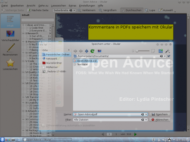 Okular kann nun Kommentare direkt in PDFs speichern.