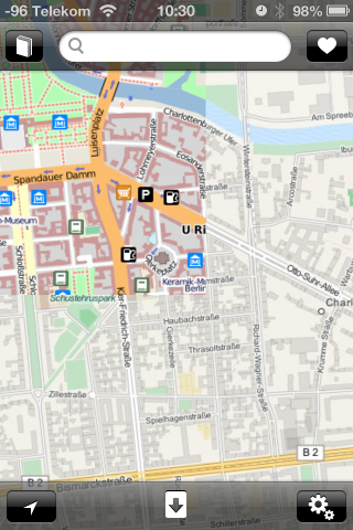 Geb&auml;udeumrisse gibt es in Mapquest etwas sp&auml;ter, aber daf&uuml;r angenehmer dargestellt.