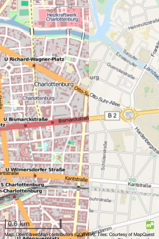 Links OSM, rechts Mapquest