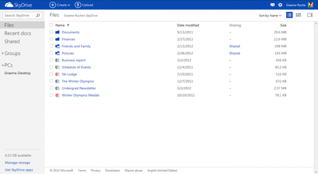 Traditionelle Dateiansicht in Skydrive.com (Bild: Microsoft)