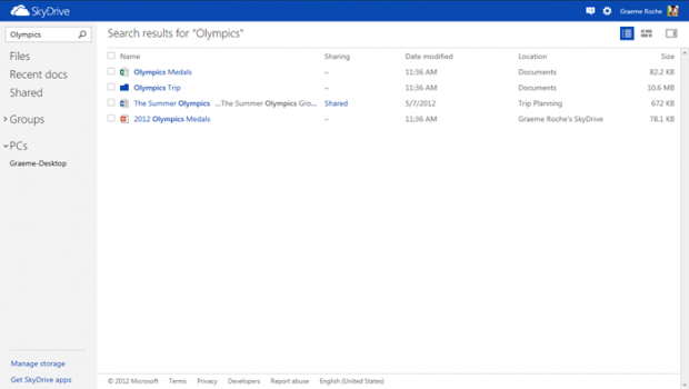 Suchfunktion von Skydrive.com (Bild: Microsoft)