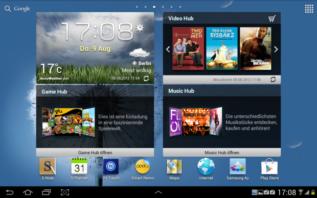 Der Homescreen des Galaxy Note 10.1